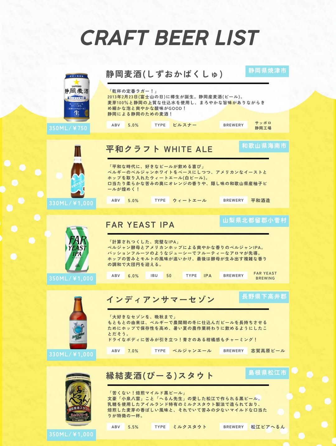 クラフトビールのメニューを知らせる IZAKAYA EN の投稿。